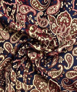Jacquard, rottöne, blau, gold, Paisleyblüten, Glanzeffekt
