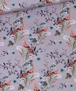Baumwolljersey Stoff – Blumen Sommer Blumenwiese in flieder – Öko Tex 100