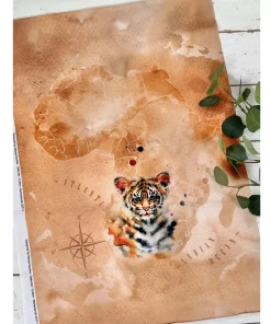 French Terry Stoff Panel – Safaritiere, aquarell Tiger Motiv – Öko-Tex 100