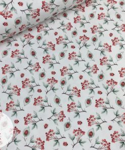 Baumwolljersey Jersey – Blumen Marienkäfer rote Beeren – Öko Tex 100