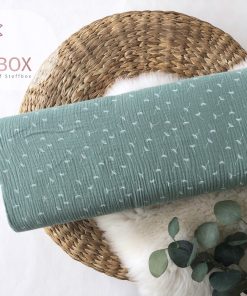 Reststück 55cm Musselin/Double Gauze – Pusteblumen (dunkelmint)