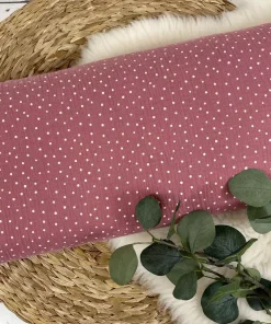 Musselin Stoff / Double Gauze – weiße Punkte Polka Dots in himbeere – Öko-Tex-100